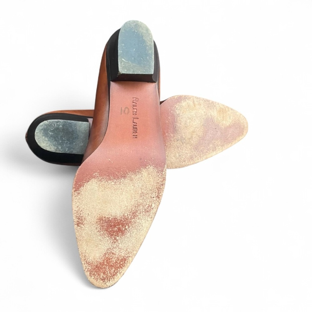 Ralph Lauren Vintage Italian Leather Brogue Loafer Cap Toe Pumps Tan US 8 - Picture 5 of 5